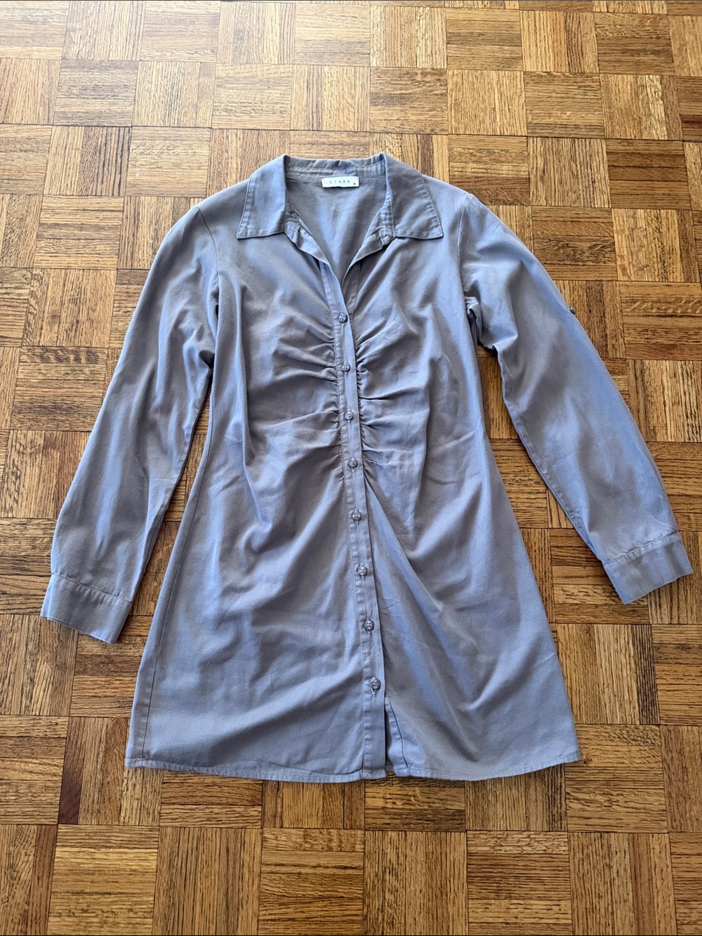 Stark Tan/Light Brown Button-Front Long Sleeve Tunic